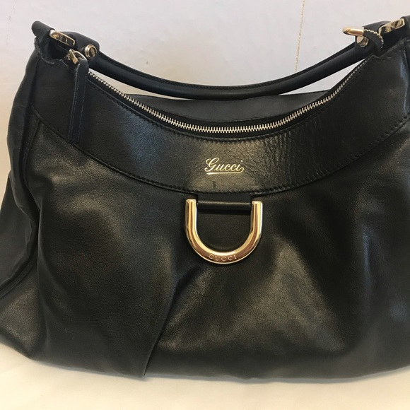 Gucci Black Leather Hobo Handbag Large Excellent - Picture 2 of 10